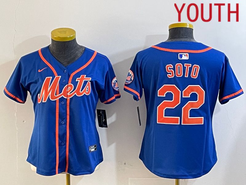 Youth New York Mets #22 Soto Blue Game 2024 Nike MLB Jersey style 2->women mlb jersey->Women Jersey